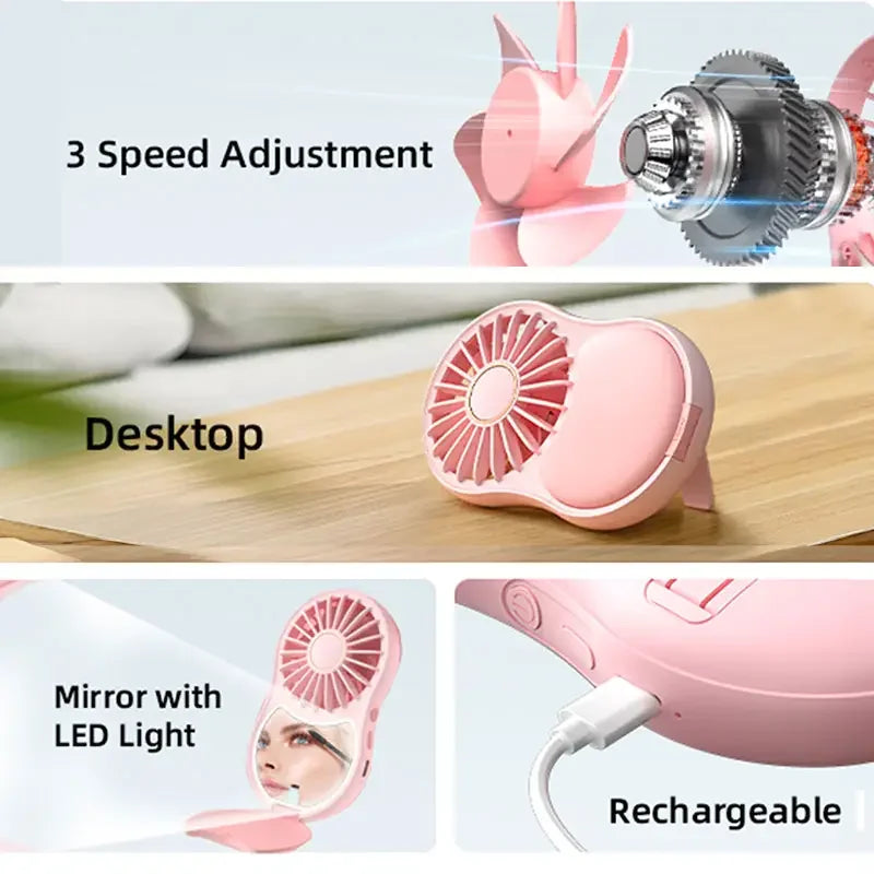 Portable Handheld Fan with LED Mirror: Instant Relief from Hot Flashes