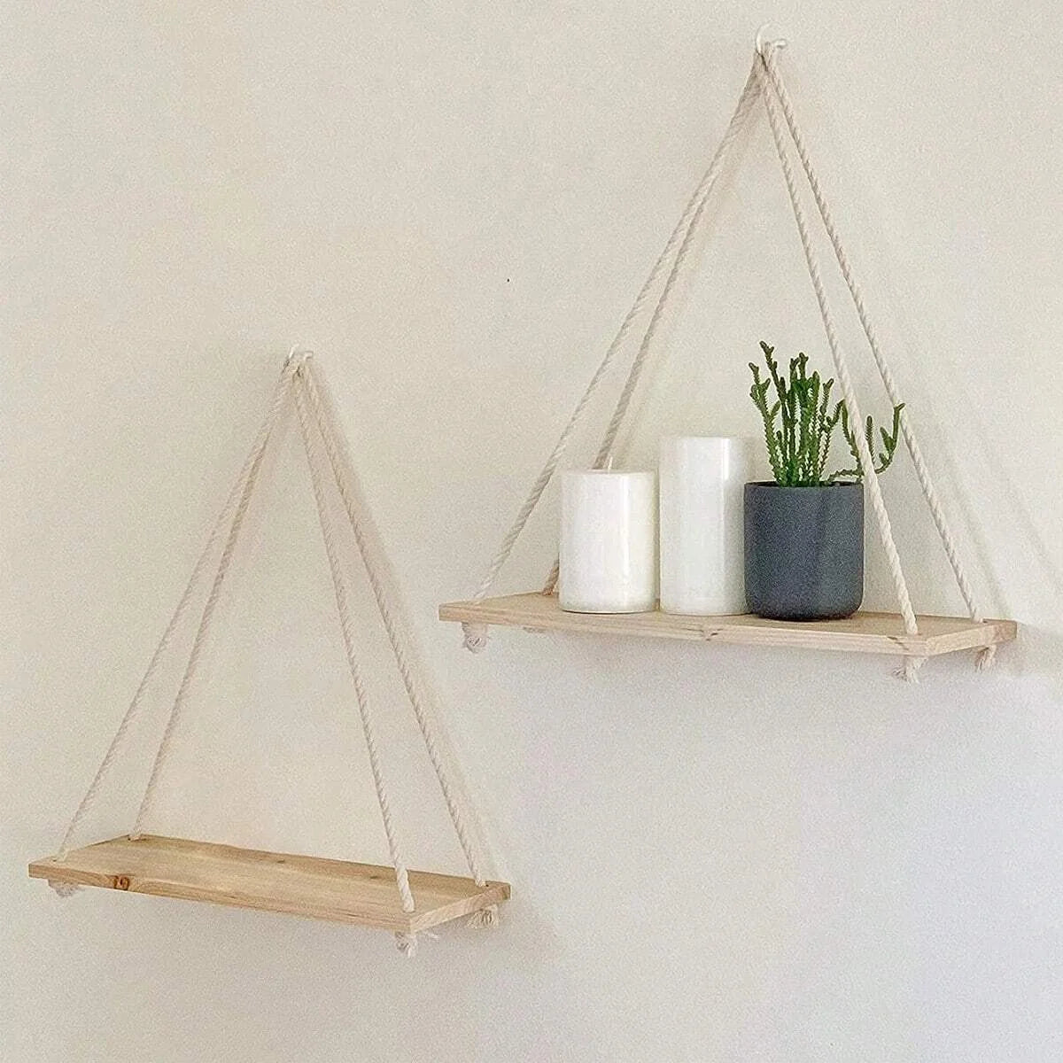 Floating Wooden Shelf with Hemp Rope