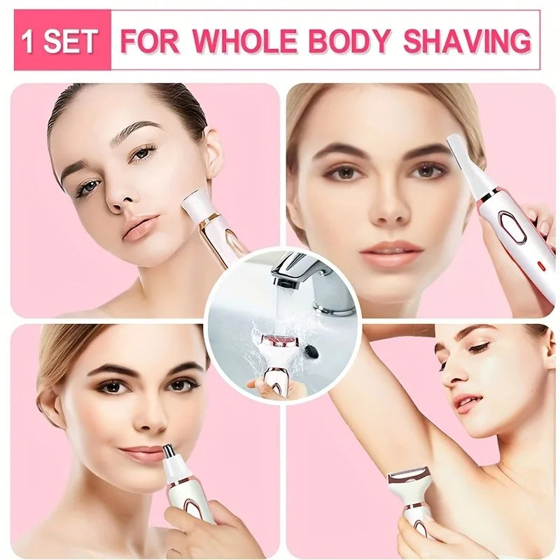 4-in-1 Electric Lady Shaver - Painless Cordless Trimmer Razor for Smooth Skin