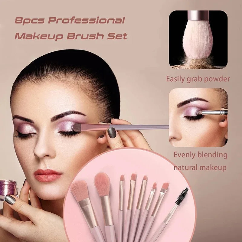 Portable 8-Piece Makeup Brush Set: For a Flawless Look Anytime