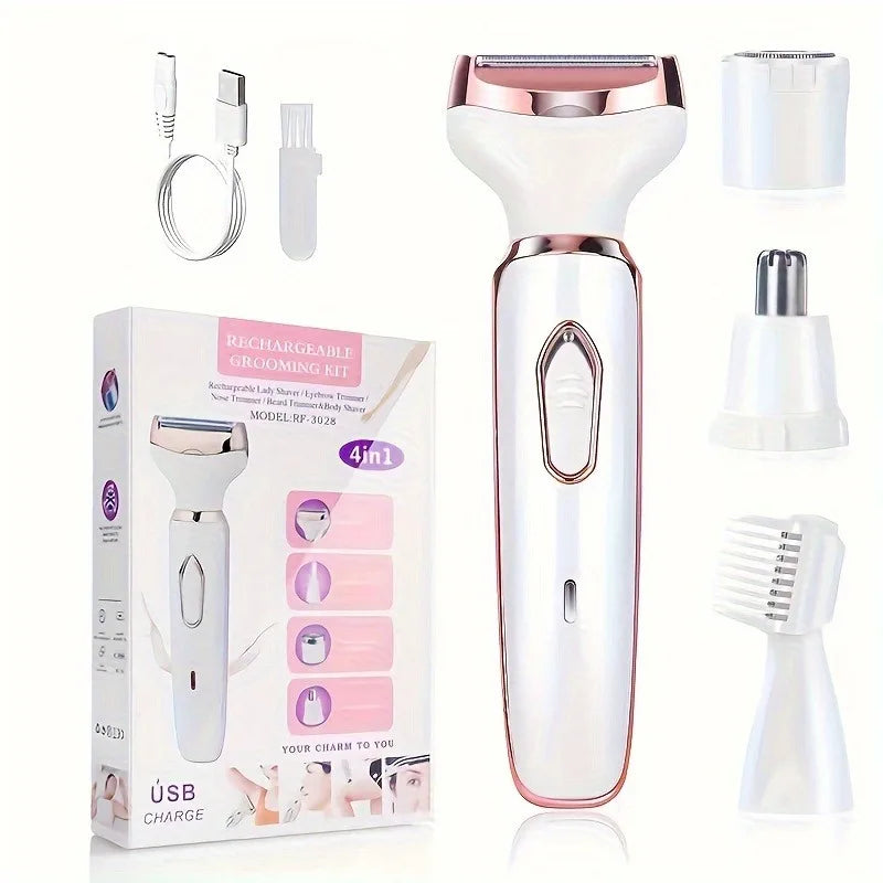 4-in-1 Electric Lady Shaver - Painless Cordless Trimmer Razor for Smooth Skin