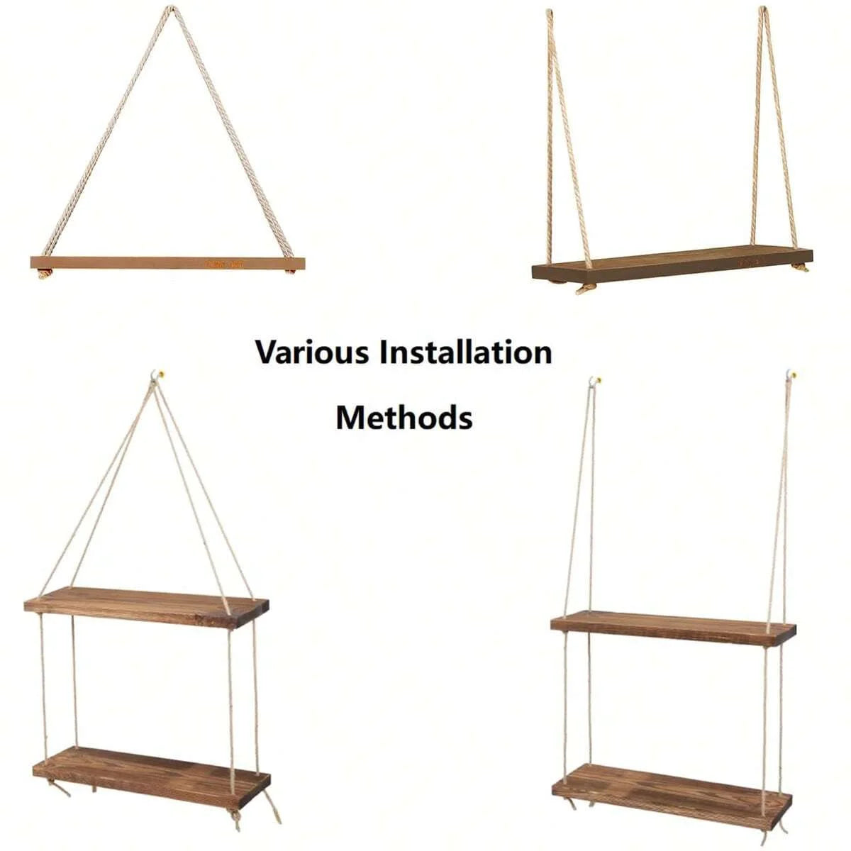 Floating Wooden Shelf with Hemp Rope