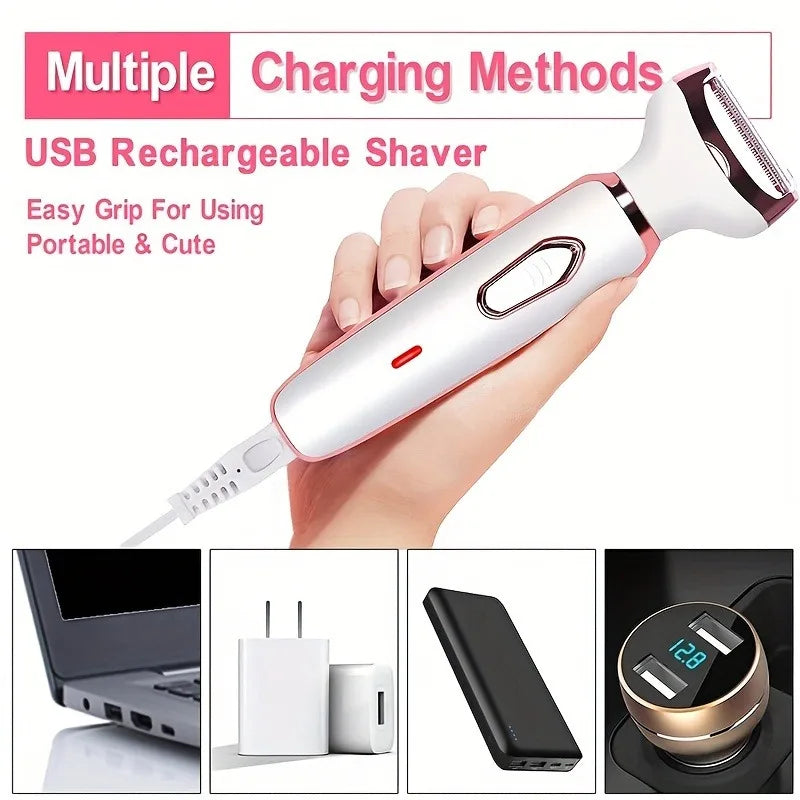 4-in-1 Electric Lady Shaver - Painless Cordless Trimmer Razor for Smooth Skin