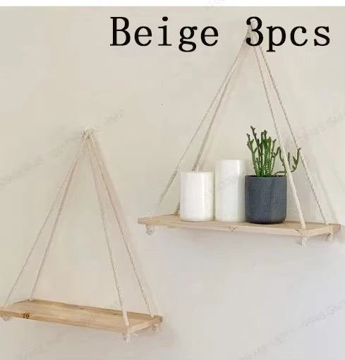 Floating Wooden Shelf with Hemp Rope