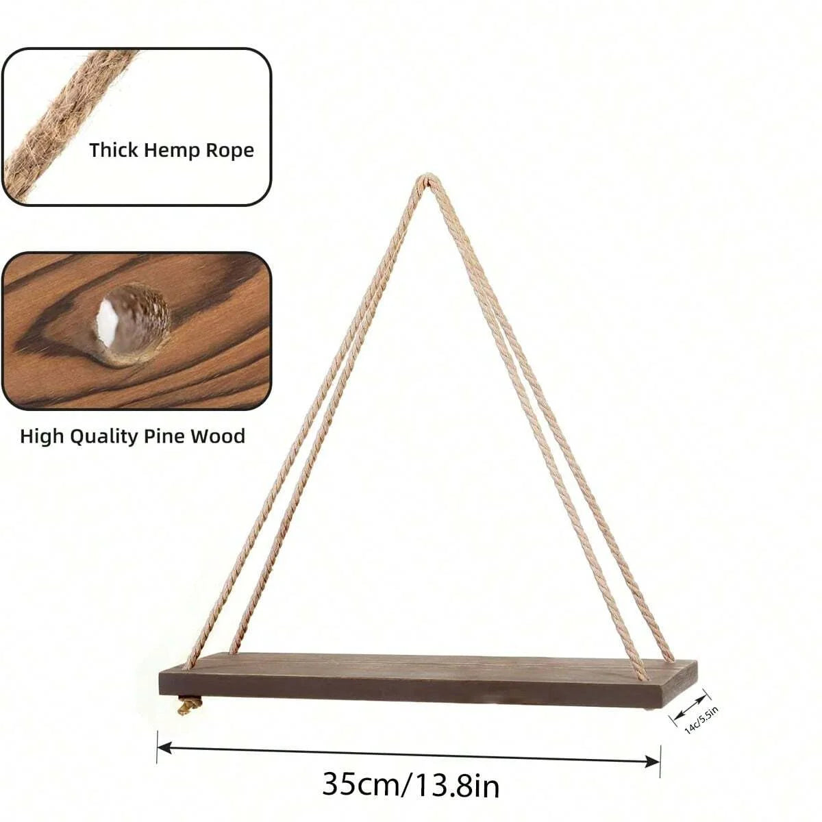 Floating Wooden Shelf with Hemp Rope